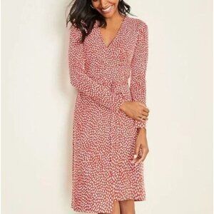 Ann Taylor Heart Jersey Wrap Dress Size 12 Red White Stretch Travel Work